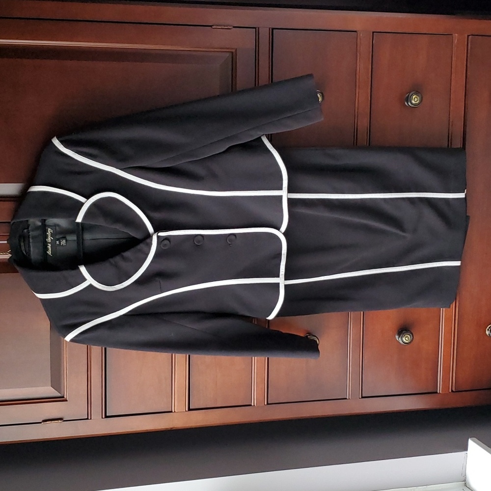 Sandra Augelazzi - Black suit with white stripe ribbons. Only worn a few times.